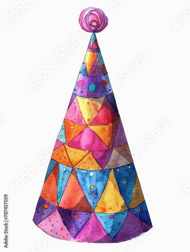 Colorful Geometric Watercolor Party Hat for Festive and Joyful Occasions