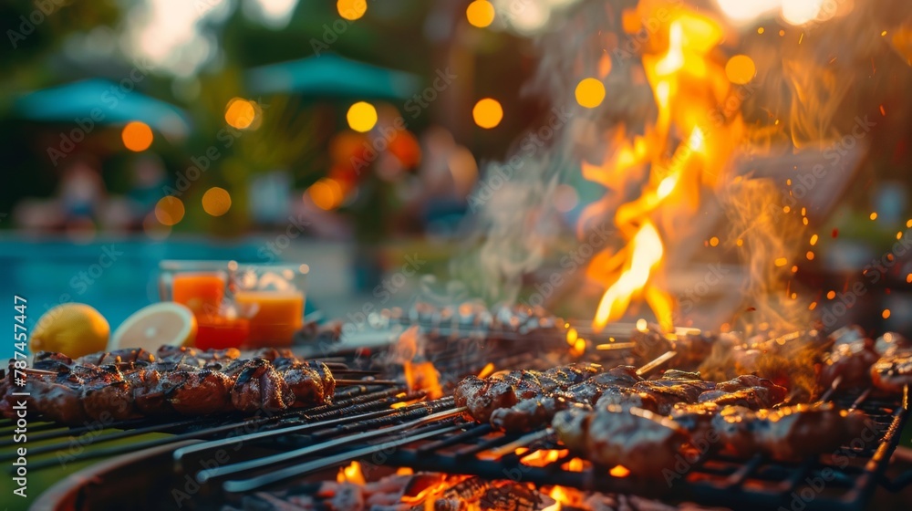 A barbecue party with sizzling grills delicious aromas and casual summer vibes A barbecue party with sizzling grills delicious aromas and casual summer vibes