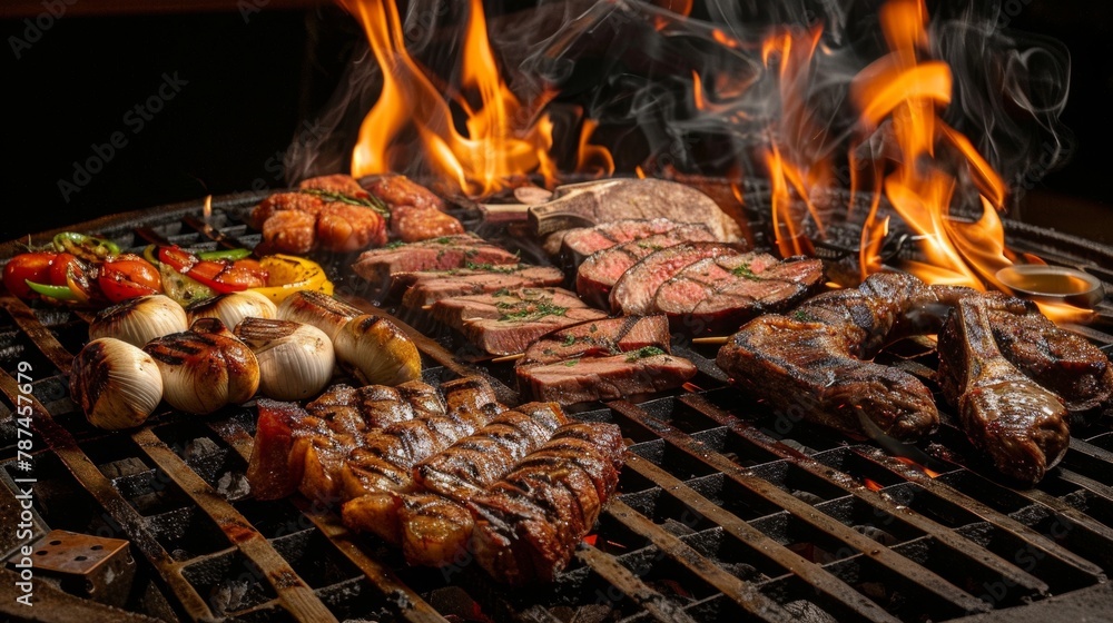 A grill with a variety of meats on it