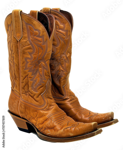 Brown leather cowboy boots cutout png isolated on white or transparent background