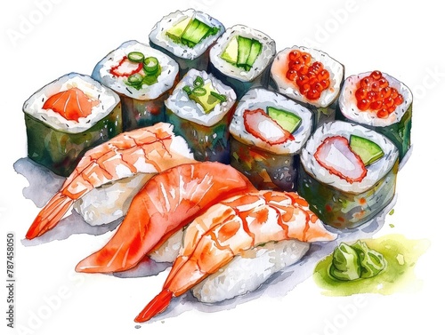 Colorful Assortment of Delicious Sushi Rolls and Nigiri Dishes Served on a Plate with Chopsticks and Condiments for a Satisfying Japanese Culinary