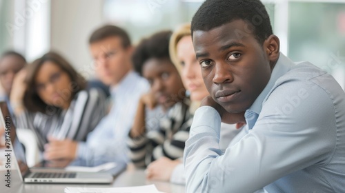 Man Disengaged from Team Meeting