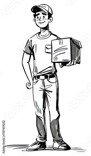 PNG Delivery man drawing sketch adult.