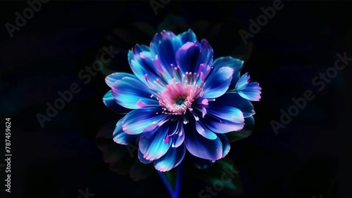 blue flower on black background