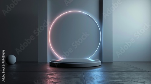 A large, neon colored circle is the focal point of the image photo