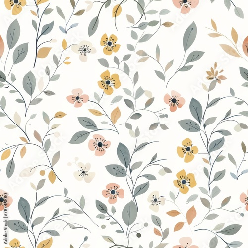 A floral patterned wallpaper with a white background