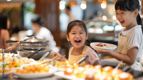 kids eating in a buffet restaurant