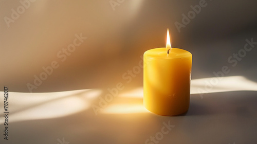 Wallpaper Mural A lone burning candle against a white backdrop, its flame casting a warm glow and a long shadow, symbolizing ongoing remembrance and hope. Memorial Day, Independence Day , flat lay, Torontodigital.ca