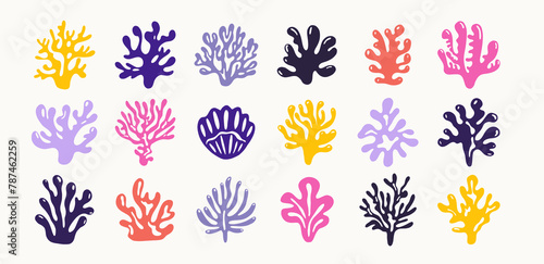 Abstract organic shapes. Minimalist floral cutout silhouettes of corals leaves and plants, modern botanical doodle elements. Vector collection photo