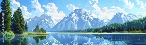 A beautiful mountain range with a lake in the foreground photo