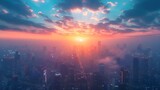 Sunset Over Smart Metropolis: Wireless Wonders and Automated Travel. Concept Urban Technology, Smart City Innovations, Wireless Connectivity, Automated Transportation, Sunset Views