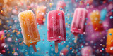 Popsicles flying in the air a colorful background-AI generated image 
