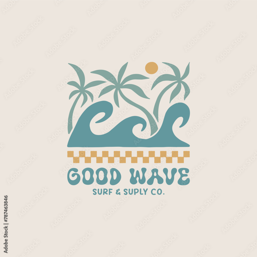 Naklejka premium Vintage surf design template for surf club, surf shop, surf merch.