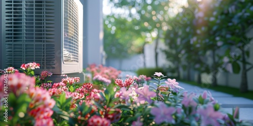 Wallpaper Mural Air source heat pump on the wall of a house, environmentally friendly heating concept. Generative AI Torontodigital.ca