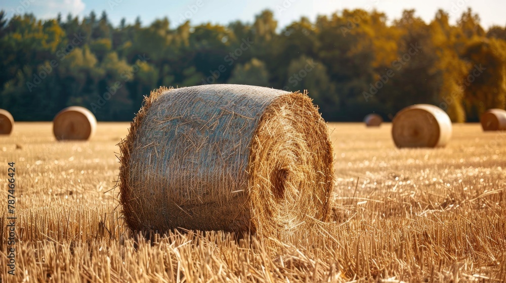 Hay bales were rolled in a farm field