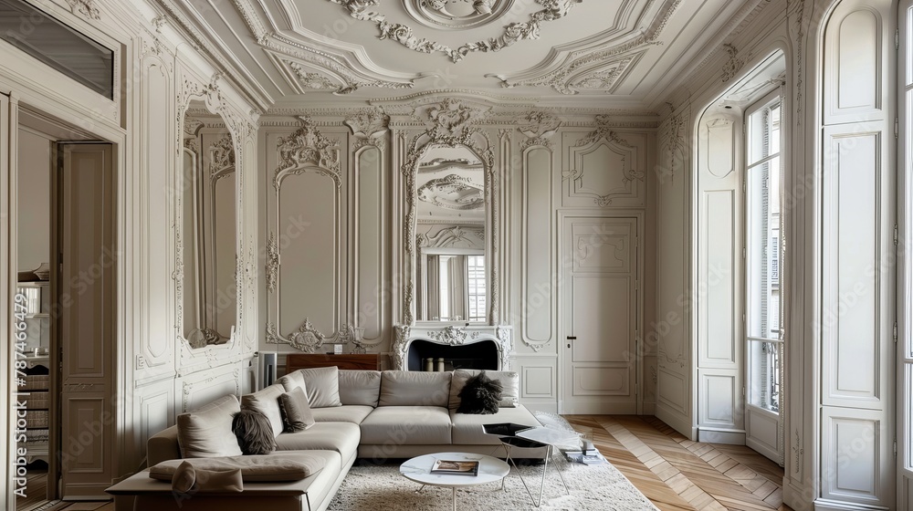 Picture of Elaborate decorative molding, including crown molding, ceiling rosettes ...
