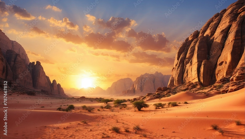 Sunset in desert. Scenic sunset in Wadi Rum desert, Jordan