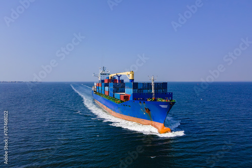 Logistics cargo container ship vessel for import export global traded, Aerial view