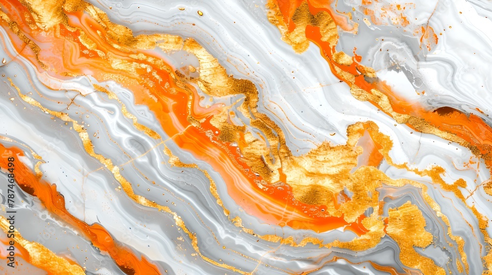 Vibrant Abstract Marbling Art with Swirls of Orange and Gray. Modern Fluid Art Painting for Creative Design Projects. Contemporary Style. AI