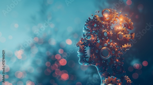 Futuristic Human Head Silhouette with Gears Concept