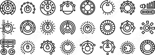 Volume control knobs icons set outline vector. Sound level. Audio tuner