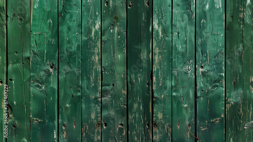 Weathered green wooden planks with rustic charm and distressed texture