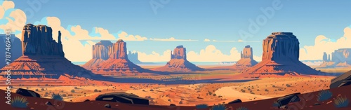 A desert scene with a large mountain range in the background photo
