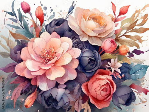 Watercolor flowers wedding bouquet Generative AI