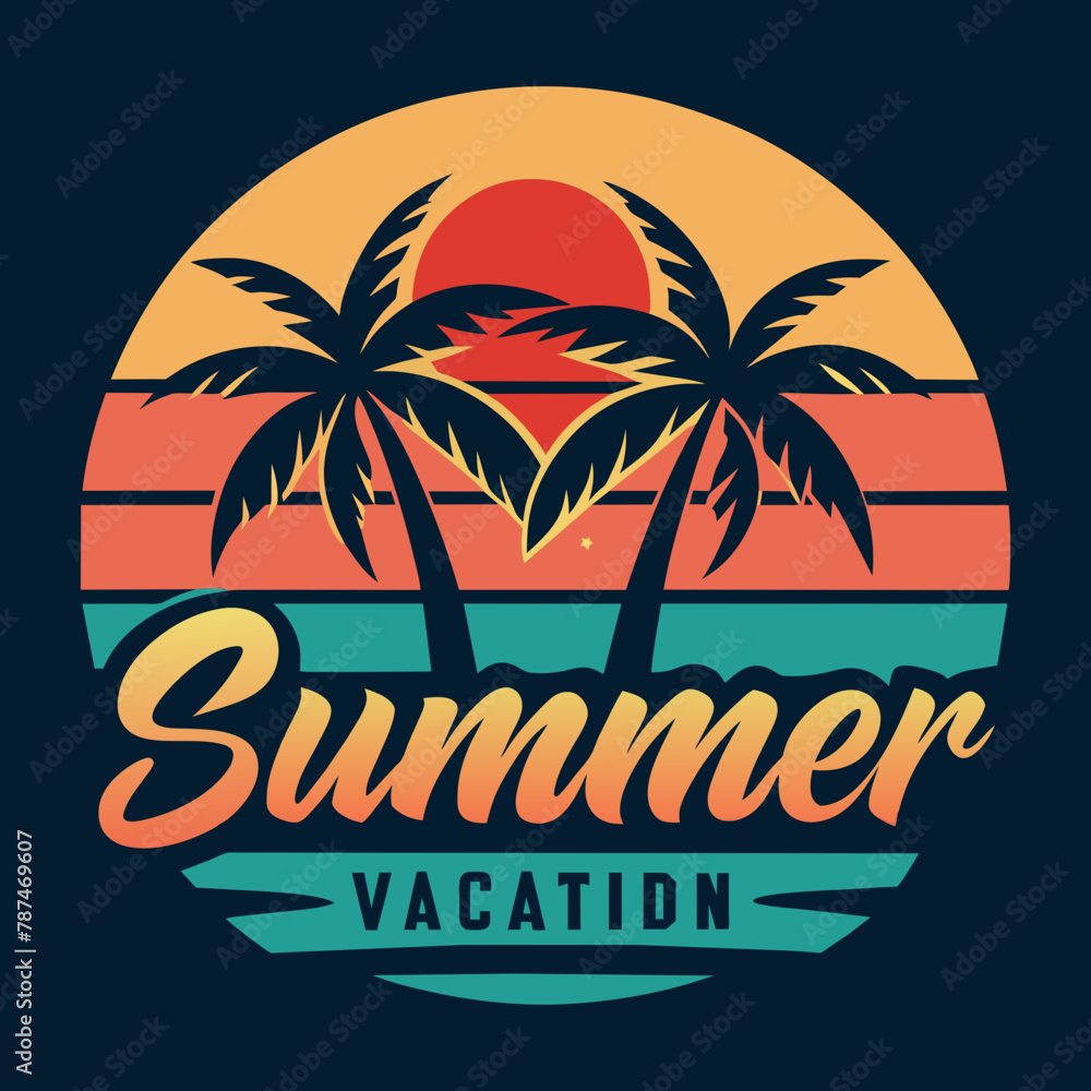 Fototapeta premium Summer t shirt design vector. Summer retro and vintage t shirt deign.