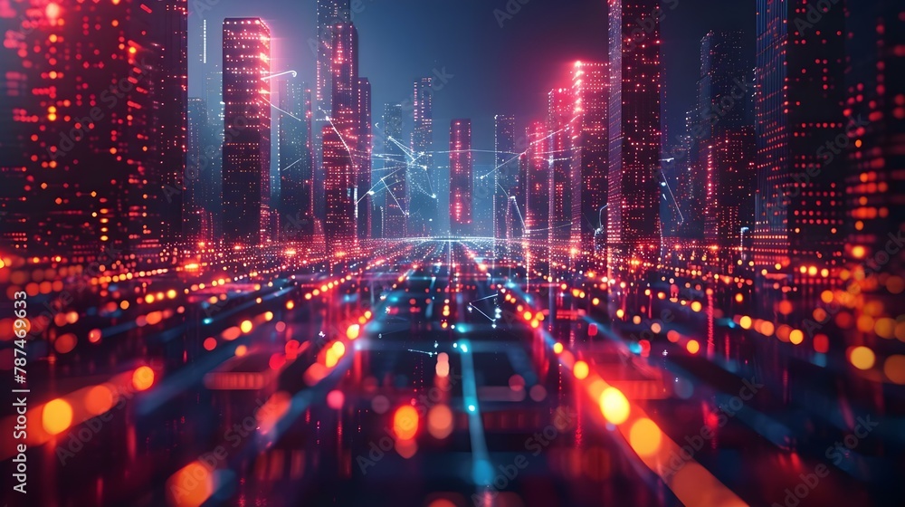 Digital Pulse: The Heartbeat of a Neon Metropolis. Concept Technology, Urban Life, Neons, Cityscape, Connectivity