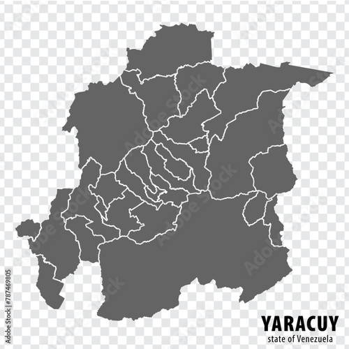Blank map Yaracuy State of Venezuela. High quality map Yaracuy State with municipalities on transparent background for your design. Bolivarian Republic of Venezuela. EPS10.