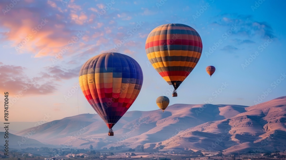 Illustration of couples enjoying parachuting together over scenic mountains