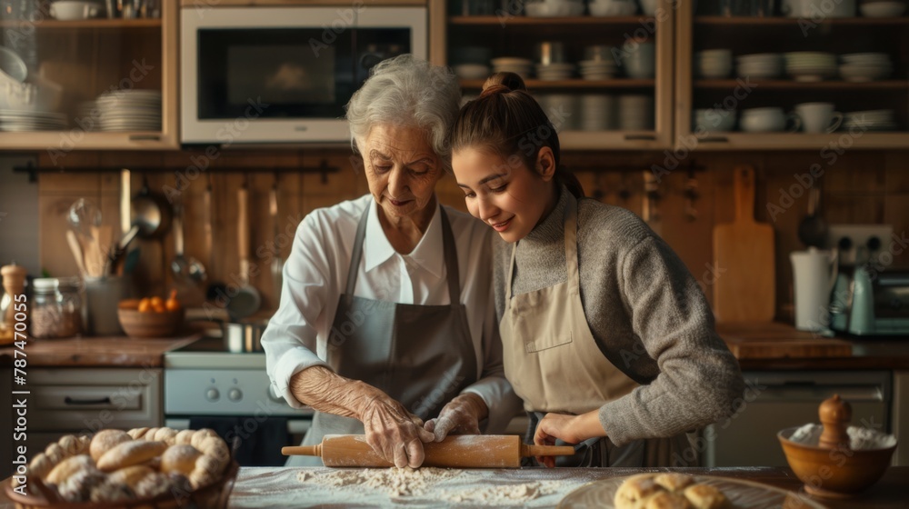 Grandmother and Granddaughter Baking Together