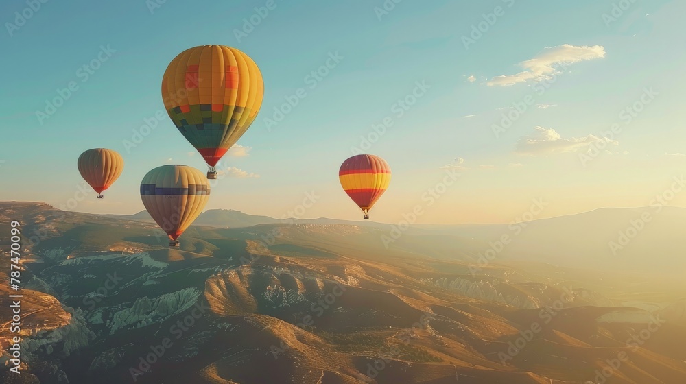 Illustration of couples enjoying parachuting together over scenic mountains Illustration of couples enjoying parachuting together over scenic mountains