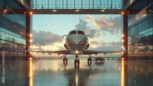 A business jet parked on an airfield, ready for boarding by VIP passengers, symbolizing luxury and exclusivity. photo