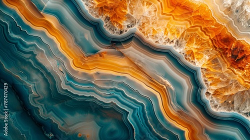 A visually stunning gradient surface of agate rock, displaying intricate natural patterns and colors photo
