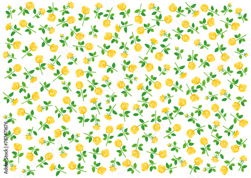 黄色いバラの花柄背景イラスト