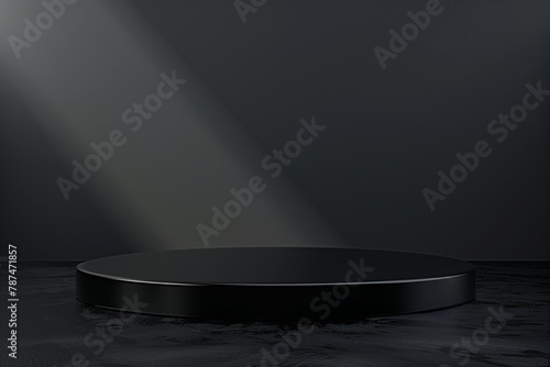 a Black Podium on a Dark Charcoal Gray Background, Long Platform Design for Product Displays
