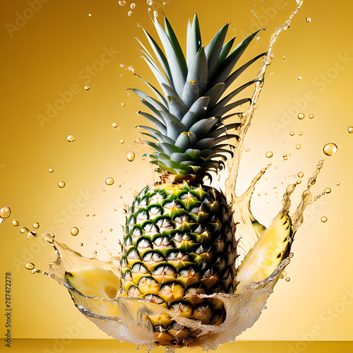 Illustration of pineapple with water splash 