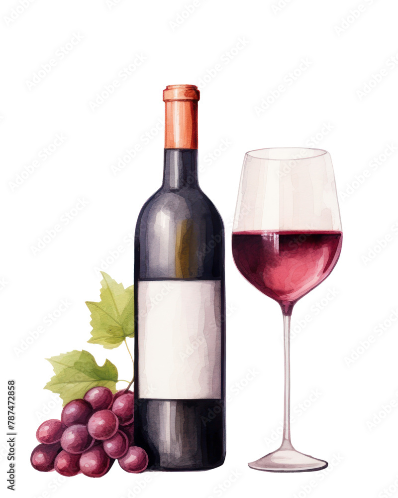 PNG Bottle glass wine drink, digital paint illustration