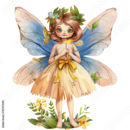 Angel and fairy with wings and flowers illustration