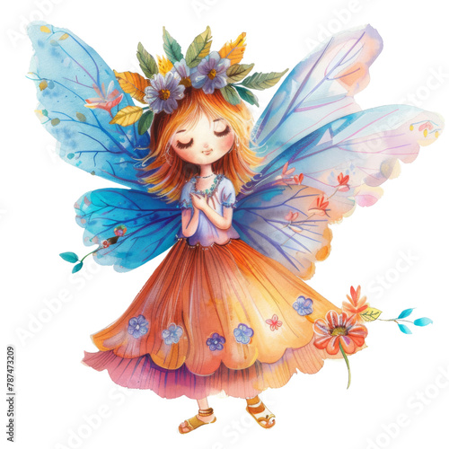 Angel and fairy with wings and flowers illustration