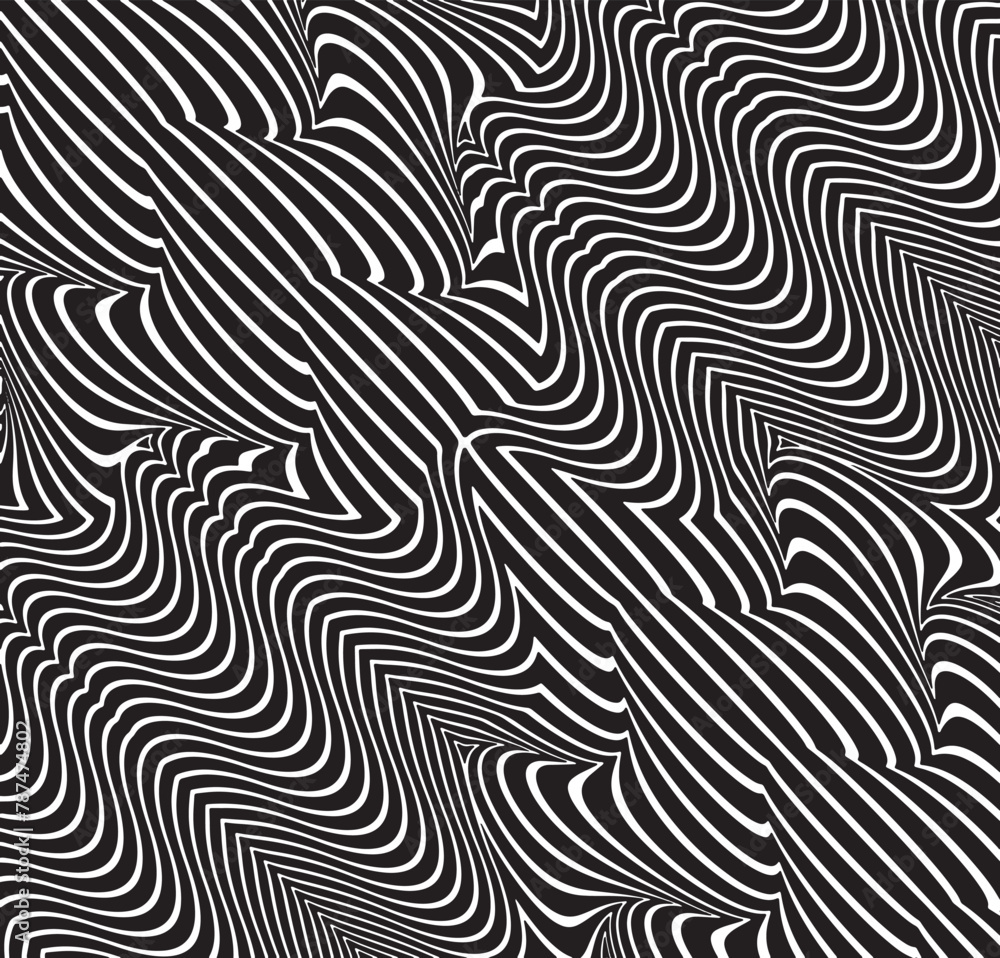 Abstract psychedelic stripes for digital wallpaper design. Line art pattern. Trendy texture. Monochrome design.Black and white. Geometry curve lines pattern. Futuristic concept Abstract psychedelic stripes for digital wallpaper design. Line art pattern. Trendy texture. Monochrome design.Black and white. Geometry curve lines pattern. Futuristic concept