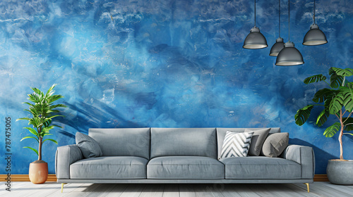 Interior design of modern apartment gray sofa