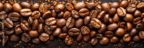 Top View Roasted Coffee Beans with Copy Space,
Closeup roasted coffee beans can be used as coffee products background used as a cafe or coffee product background
 photo
