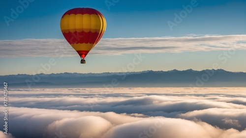 Balloon ride in sky over clouds. Tourism, travel attraction and adventure.
