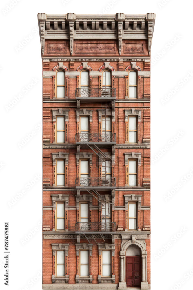Obraz premium PNG Tall american brick apartment architecture building window