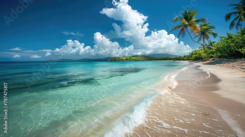 Picturesque Caribbean beach with clear blue skies and serene waters