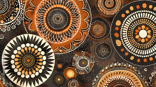 Aboriginal dotwork abstract background in earth tones