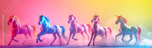 colorful unicorns isolated on solid background
